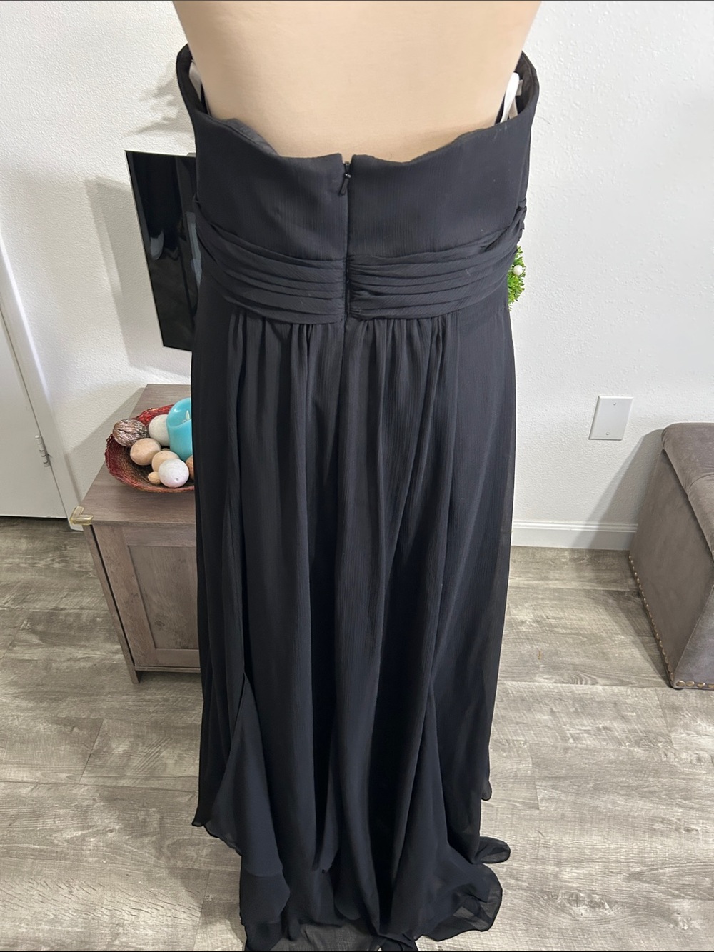 David's ❤️ Bridal Strapless Black Chiffon Evening Gown with Beaded Waist - Picture 7 of 11